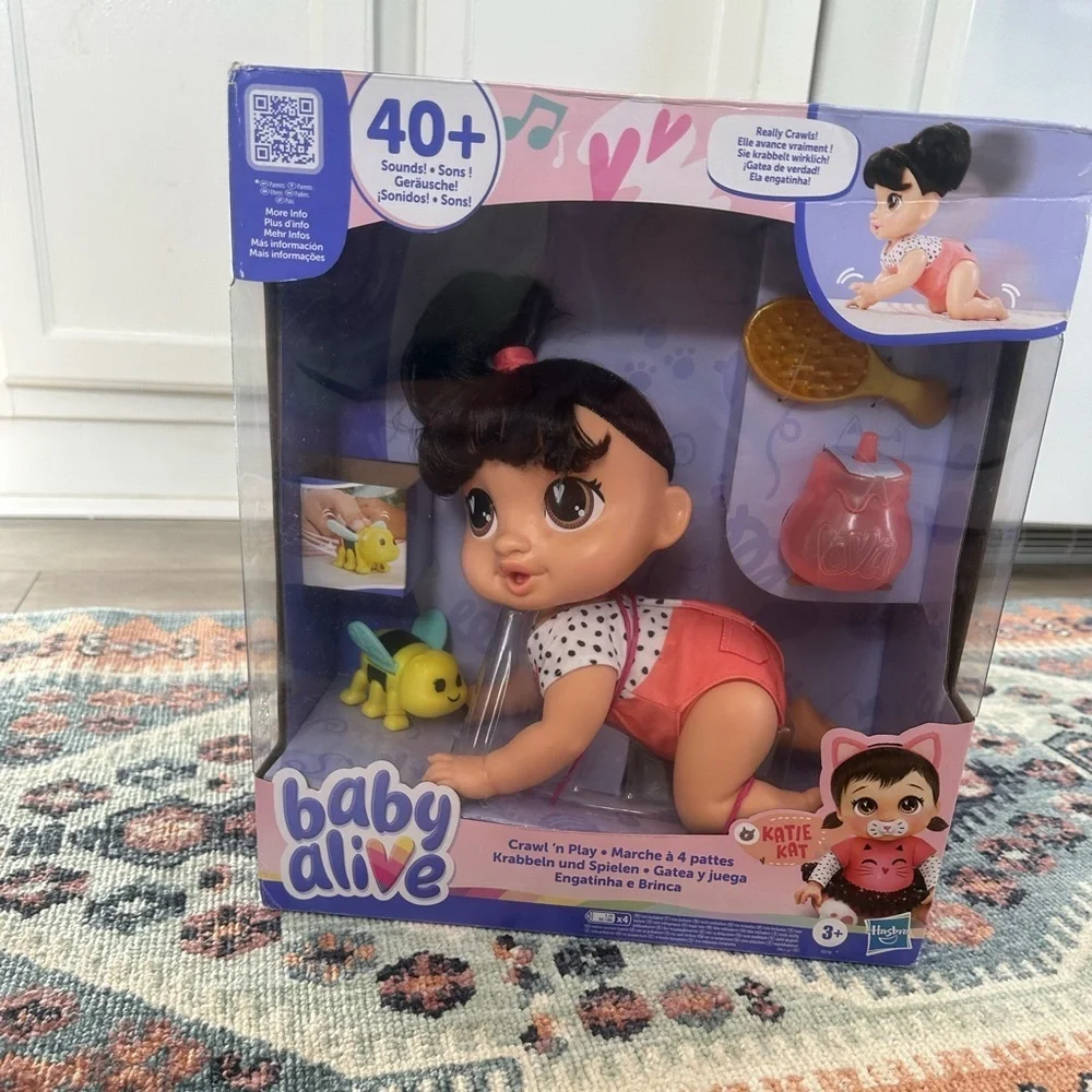 New Baby Alive Crawl 'n Play Katie Kat Doll Electronic 40+ Adorable Sound Age 3+